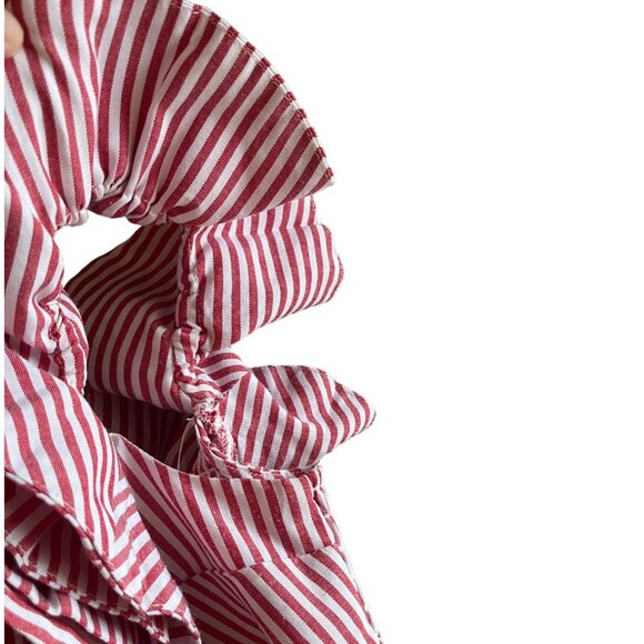 SMALL EUC Wayf Anzio Off Shoulder Red White Stripe Ruffle Crop Top - Picture 5 of 12
